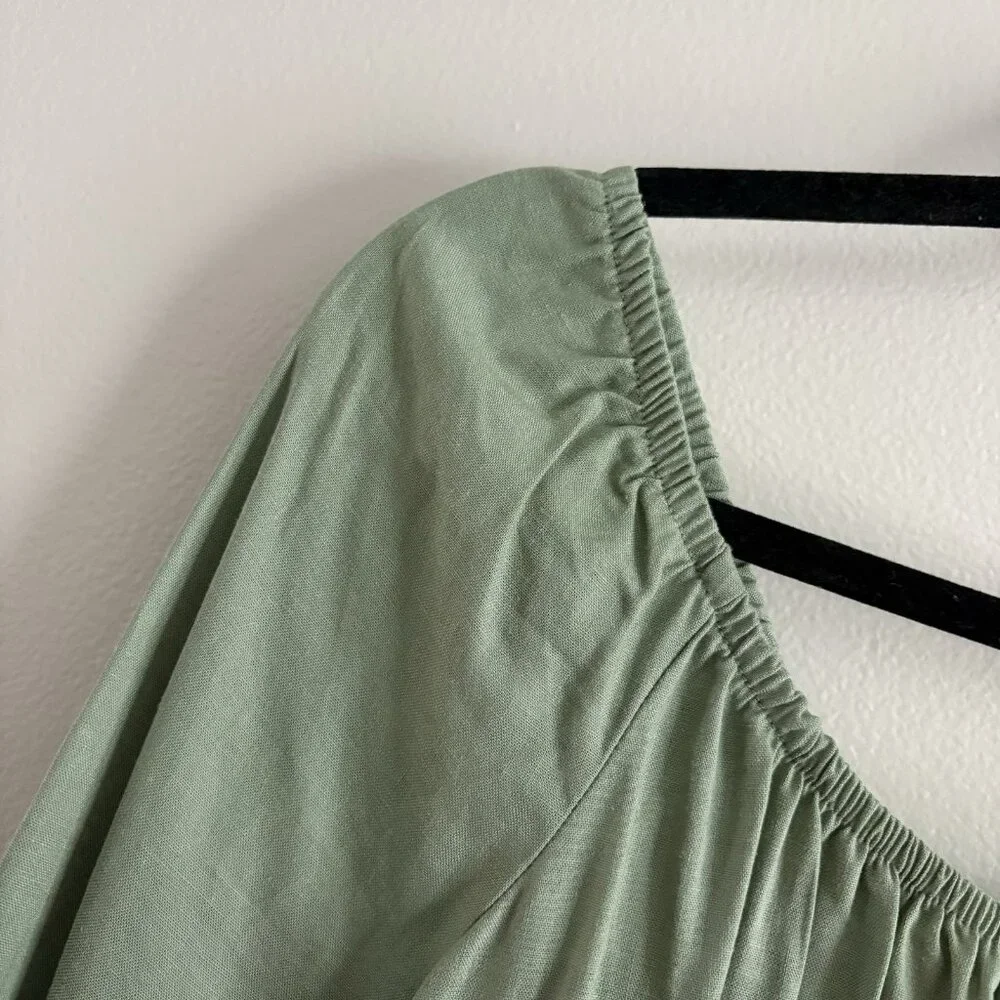Daisy & Delilah Stitch Fix Women L Green Linen Blend Boho Larisa Peplum Top NWT